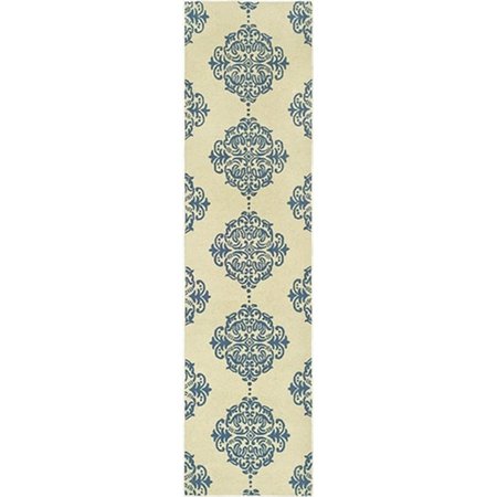 SAFAVIEH 2 ft. - 6 in. x 6 ft. Runner- Transitional Chelsea Ivory And Blue Hand Hooked Rug HK145A-26